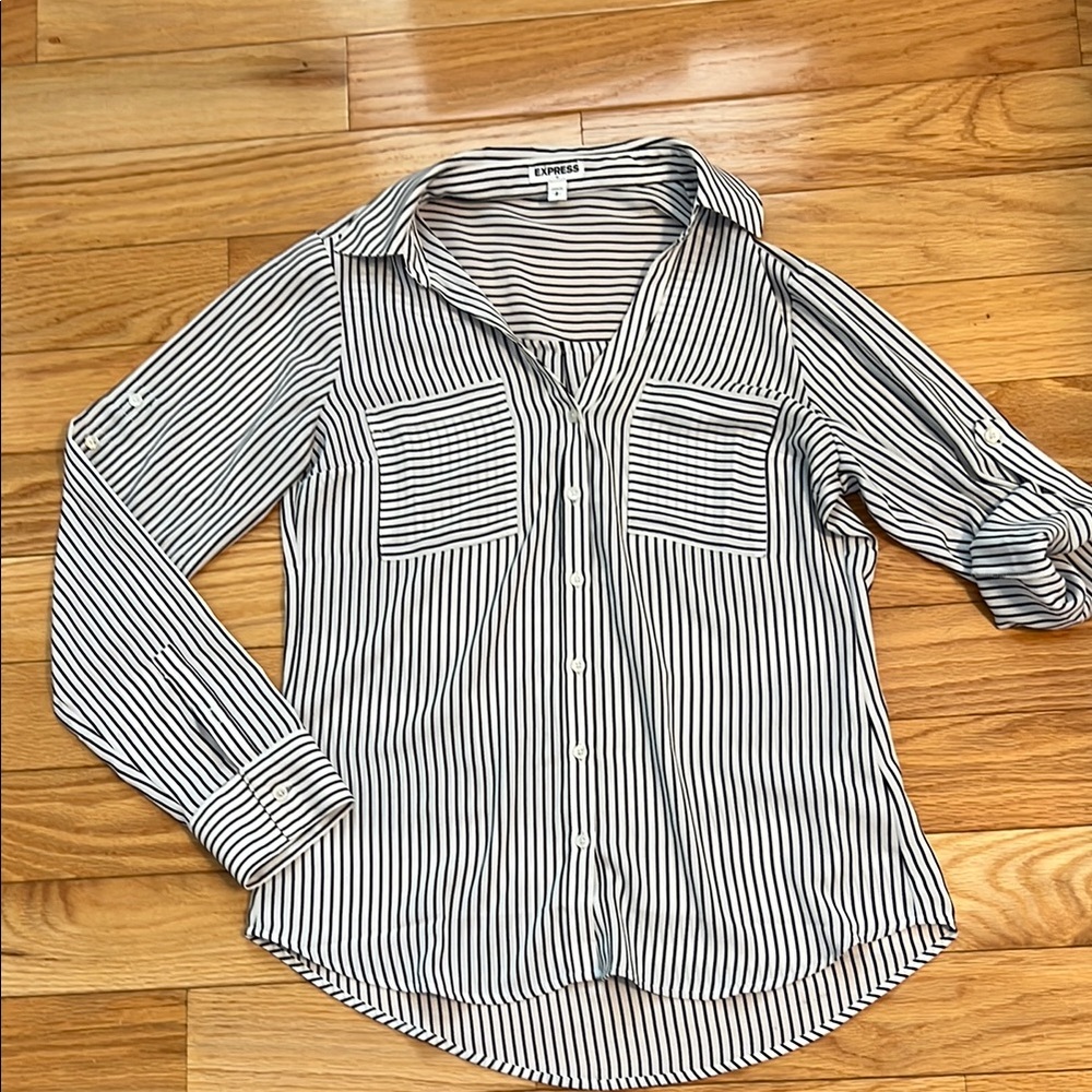 Express Monochrome Striped Collared Shirt